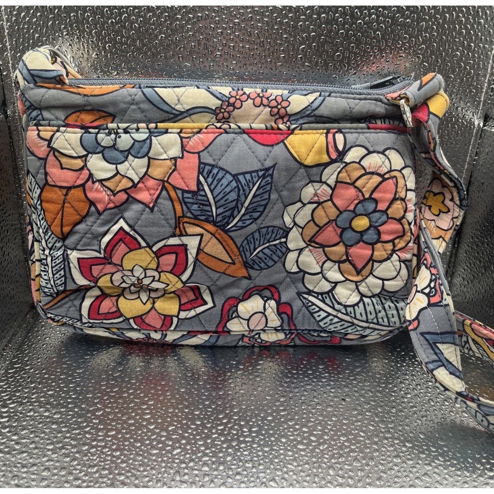 Vera Bradley Crossbody Gray Tropical Floral Pattern Small Shoulder Purse 9x7" - Picture 4 of 8